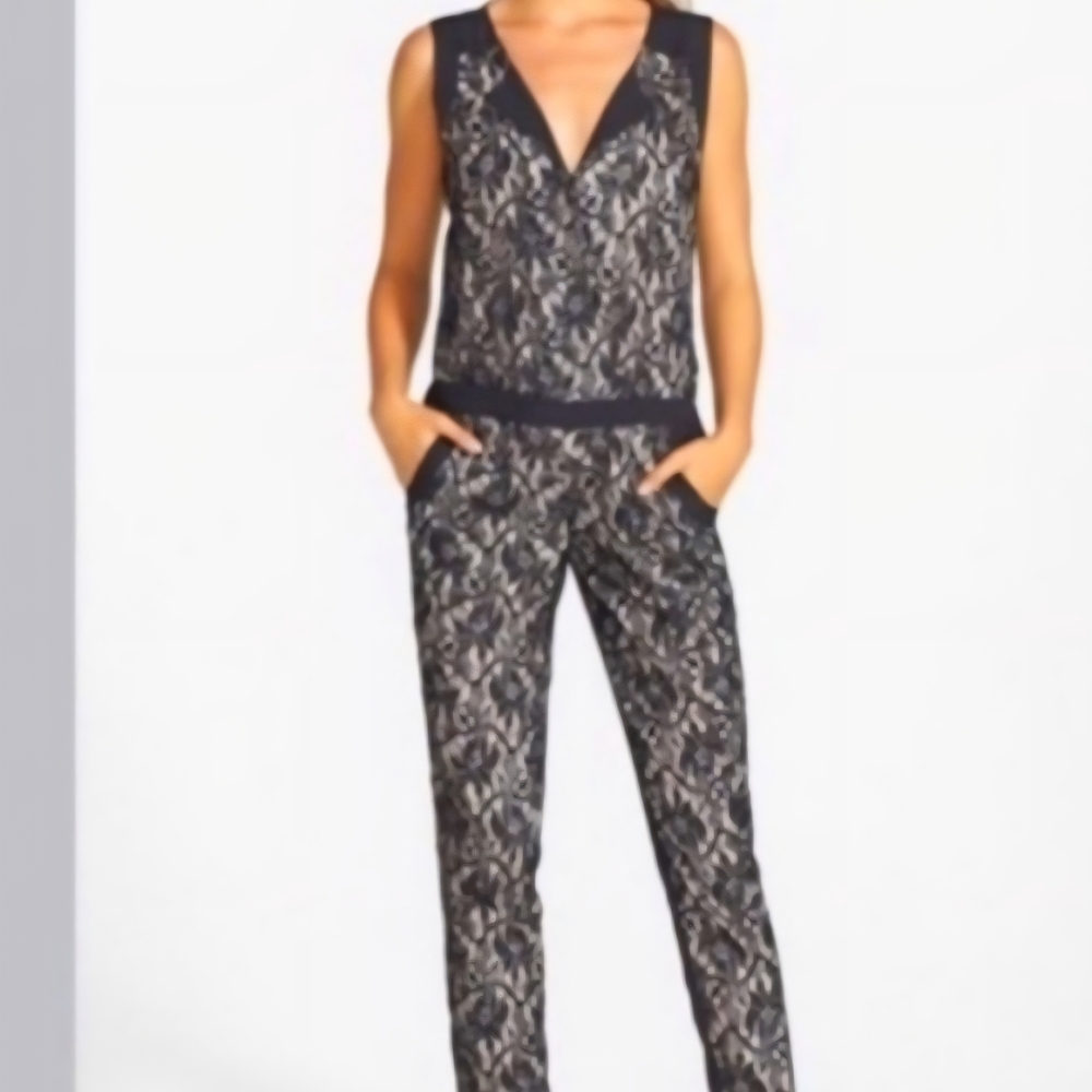 Jessica Simpson Black and Cream Lace Jumpsuit